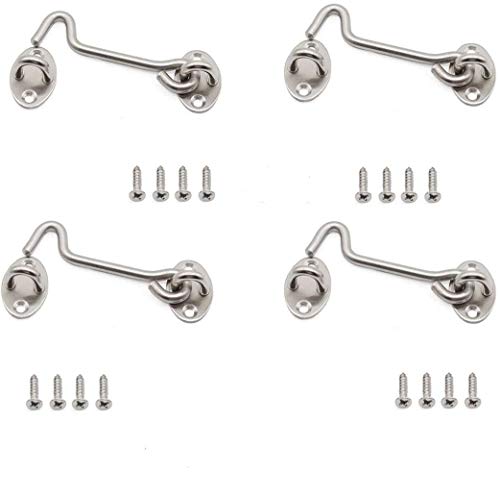 CO 4 x Stainless Steel Window Hooks, Storm Hooks, Heavy Duty Eye Lock Latch for Garden Door Window (4 Inches) Clasps