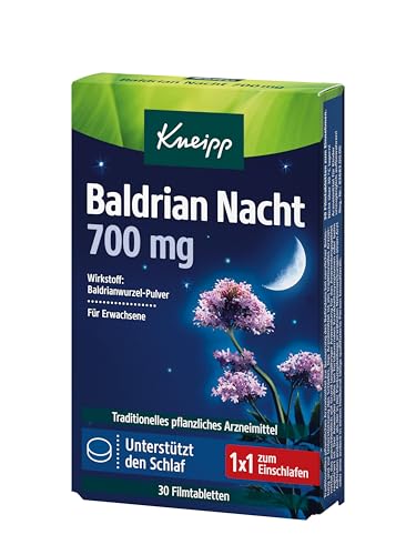 Kneipp Baldrian Nacht 700 mg – Unterstützt den Schlaf - Traditionelles pflanzliches Arzneimittel - 30 überzogene Tabletten – Ansicht 1