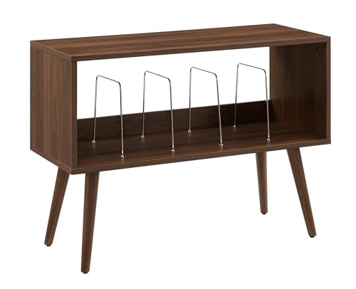Image of Crosley Furniture Liam Small Mid-Century Modern Record Player Stand, Vinyl Storage Console for Records, Walnut