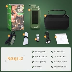 ITEHIL Portable Electric Water Filter, 0.01 Micron Camping Water Purifier with Solar, Outdoor Water Purification System for Camping, Hiking, Emergency & Survival — photo 6 of 6