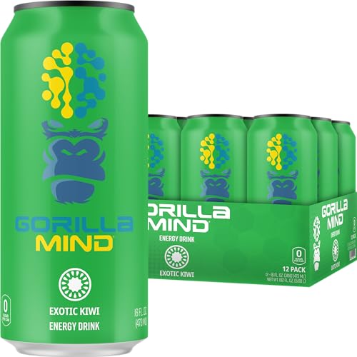 Image of Gorilla Mind Energy Drink | Unmatched Energy · Amplified Focus | N-Acetyl-L-Tyrosine, Alpha-GPC, 200mg Caffeine, Uridine, Saffron | 0 Sugar Or Artificial Colors | 16oz, 12-Pack (Exotic Kiwi)