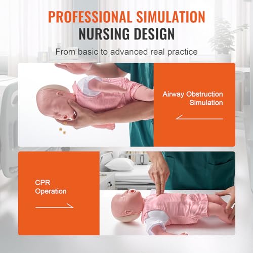 VEVOR Säuglings-HLW-Trainingspuppe, Heimlich-Manöver und Herz-Lungen-Wiederbelebung (HLW), Professionelle Trainingspuppe für Atemwegsobstruktion bei Säuglingen, Babyinfarktmodell für die Ausbildung