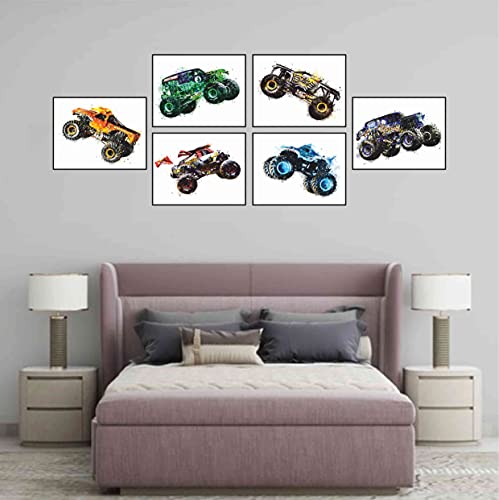 Monster Truck Posters For Boys Room, Set Of 6 Wall Art (Unframed 8"X10") Trucks Poster Boys, Car Posters For Boys Room, Kids Room Wall Art, Car Poster #TOP4