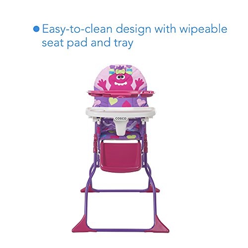 Image of Cosco Kids Folding High Chair for Babies and Toddlers (from 6 Months to 50 lbs) Simple Fold Deluxe with 3-Position Tray, Portable High Chair, Monster Shelley