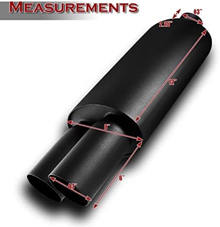 Universal 3" Inlet 3" Outlet Dual Exhaust Tip Muffler Black Stainless Steel Universal 21.0" Length, Dual Slant Tip, Weld On, Exhaust Resonator Muffler (DTM Style)