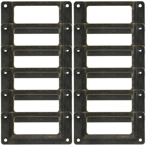 TOVINANNA 12個 アンティーク調カードホルダー 引き出し用ラベルフレーム スムーズ表面 設計 ファイルボックス 薬箱対応 多用途 鉄製装飾フレ