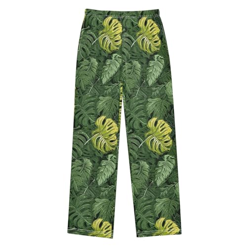 Tropical Leaves Long Pajama Pants Elastic Waist PJ Bottoms with Pockets S A1111642