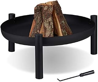 Relaxdays Palenisko o średnicy 80 cm, łącznie z pogrzebaczem, paleniskiem do ogrodu i na taras, kosz ogniowy, stal, czarny