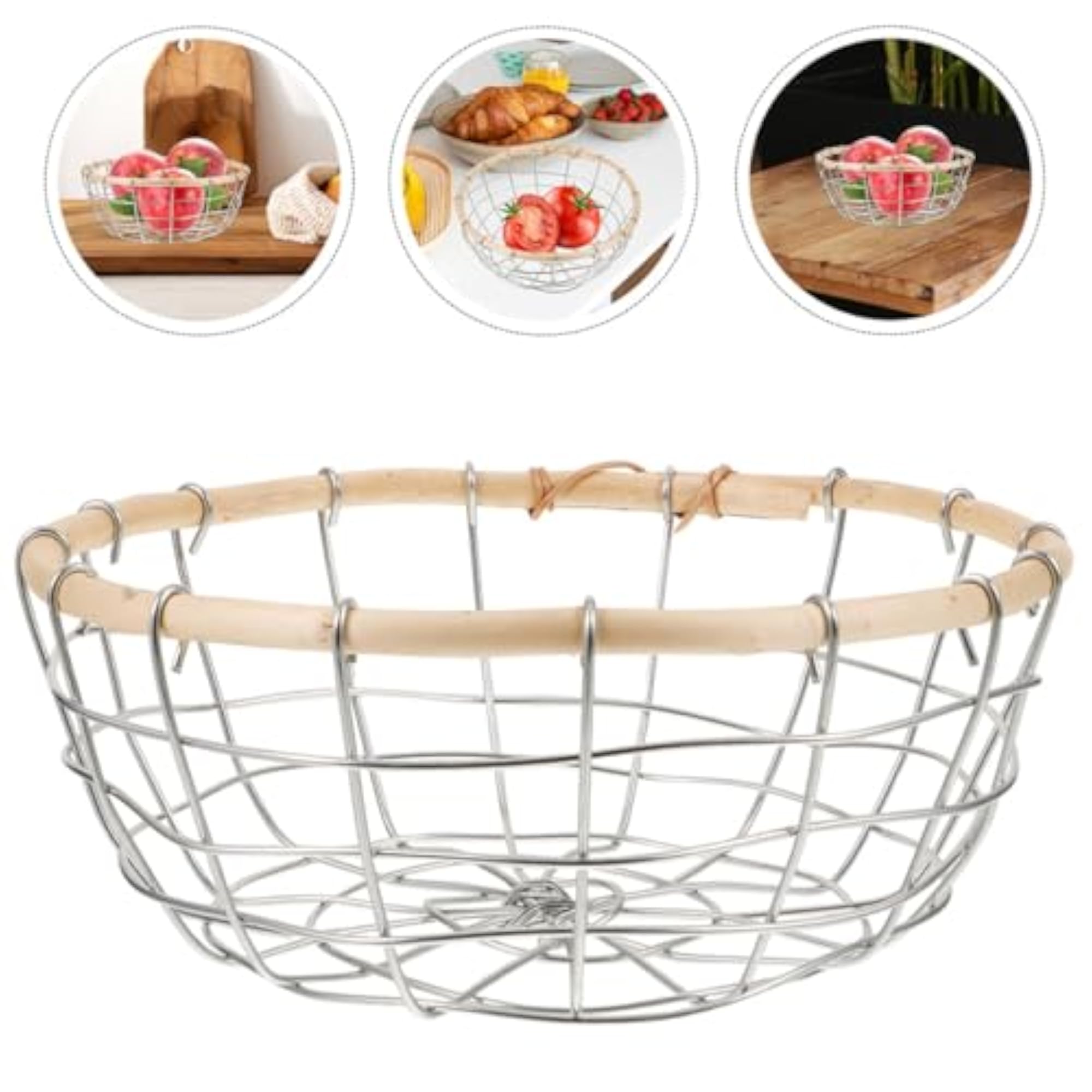 Medium Handmade Iron Wire Fruit Basket for Kitchen Countertop