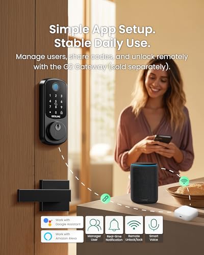 Image of DESLOC B200 Fingerprint Smart Door Lock with App Control, Keyless Entry Deadbolt for Front Door, Auto Lock, Touchscreen Keypad, 8 Unlock Methods, USB-C Backup Power, 12-Month Battery, BHMA Grade3