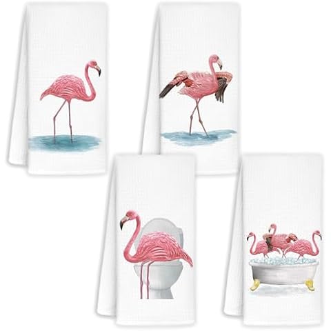 Jvpke Flamingo Bathroom Decor Set of 4 - Flamingo Towel, Flamingo Gifts for Women, Flamingo Hand Towels for Bathroom Kitchen,Pink Flamingo Kitchen Towels, Flamingo Bathroom Decor, 16x24in Cover