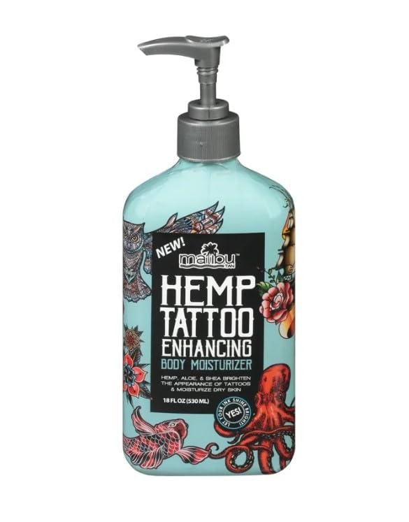 Malibu- Hemp Tan Tattoo Enhancing Body Moisturizer, 18 Fl Oz, for All Dry Skin ~ (Pack Of 1).