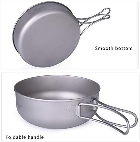 iBasingo Titanium Pot Pan Set Camping Cookware Outdoor Lightweight Kitchen 500ml 550ml 650ml Bowl Dish Portable Cooking Utensil with Folding Handle Travel Tableware for 1-2 People 3 Pieces/Set Ti2031C