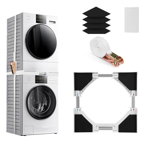 Kit de Apilamiento Universal para Lavadoras y Secadoras, Kit de Unión Universal con Cuerda de Trinquete, Soporte Secadora Sobre Lavadora, Marco Intermedio Universal Extensible, 50-70 cm