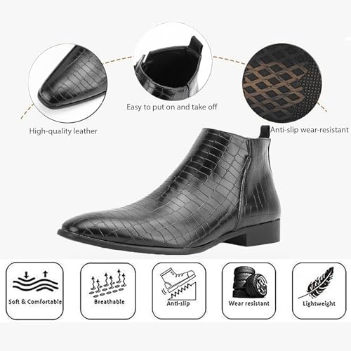 Men's Leather Print Slip On Chelsea Dress Boots Fashion Comfortable High Top Pointed Toe Business Casual Dress Ankle Boots Formal Wedding Party Oxford Booties2