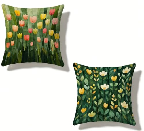 Throw Pillow Covers 28x28 Inch Set of 2 Sage Green, Outdoor Throw Pillow Covers 28 x 28, Linen Decorative Pillowscases Flower with Invisible Zipper for Outdoor Summer Spring Decor, Gifts 9-7384K