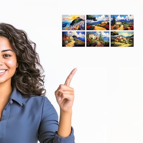 Image of SiddArtify Scenic Landscape Wall Art Prints Set - Impressionist House Poster Decor for Living Room Bedroom Office - Set of 2-4x6 Inch - Board (Pack of 6) - Sticker (Pack of 6)