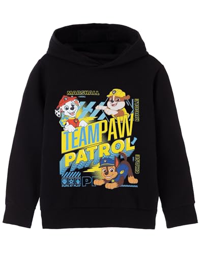 Paw Patrol Boys Hooded Sweatshirt | Team Chase, Marshall & Rubble Black Graphic Hoodie | Pups Cosy Hoody Jumper
