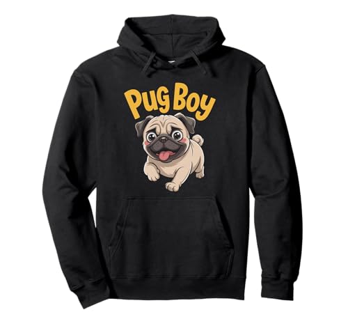 Pug Boy Cute Cartoon for Dog Dads & Owners | Mens Pug Pullover Hoodie