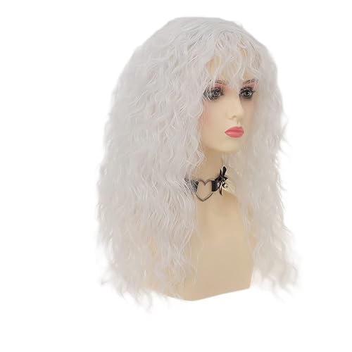 Miniatura 6 de Dai Cloud Pelucas blancas con flequillo para mujer, larga, suave, rizada, ondulada, para disfraz, peluca de cosplay