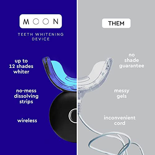 MOON Teeth Whitening Kit, LED Light Teeth Whitener Device, 56 White Strips, USB Charger & Travel Case, Blue Light Whitening Tray Removes Stains & Whitens Up to 12 Shades in 2 Weeks (4 Piece Kit)