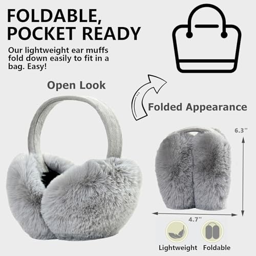 Unning 2 Pièces Cache Oreilles Femme Homme Unisexe Pliable Pelucheux L'hiver Cache-oreilles Mignon Fausse Fourrure Chauffe-oreille Extérieur Couvre Oreilles Earmuffs – vue 5