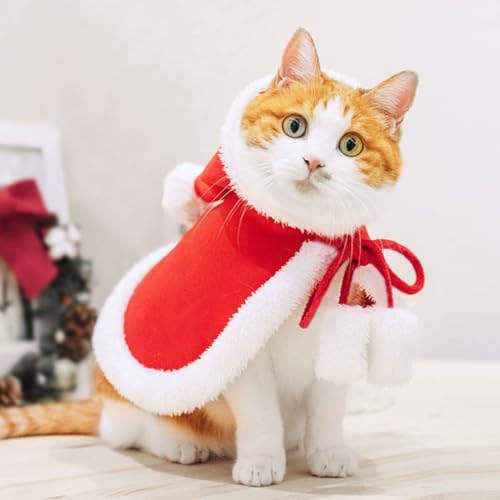 Deguisement de Noël pour Chien Chat, Cape Accessoire Tenue Costume de Noel Manteau pour Animal de Compagnie, Rouge Vêtements Collier Cadeau Décoration Noel pour Petits Chiens Chats