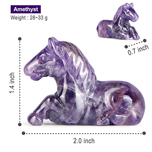 Leadgem Amethyst Horse Figurine 2" Hand Carved Healing Crystal And Stones Horse Paperweight Table Centerpiece Ornament #TOP4