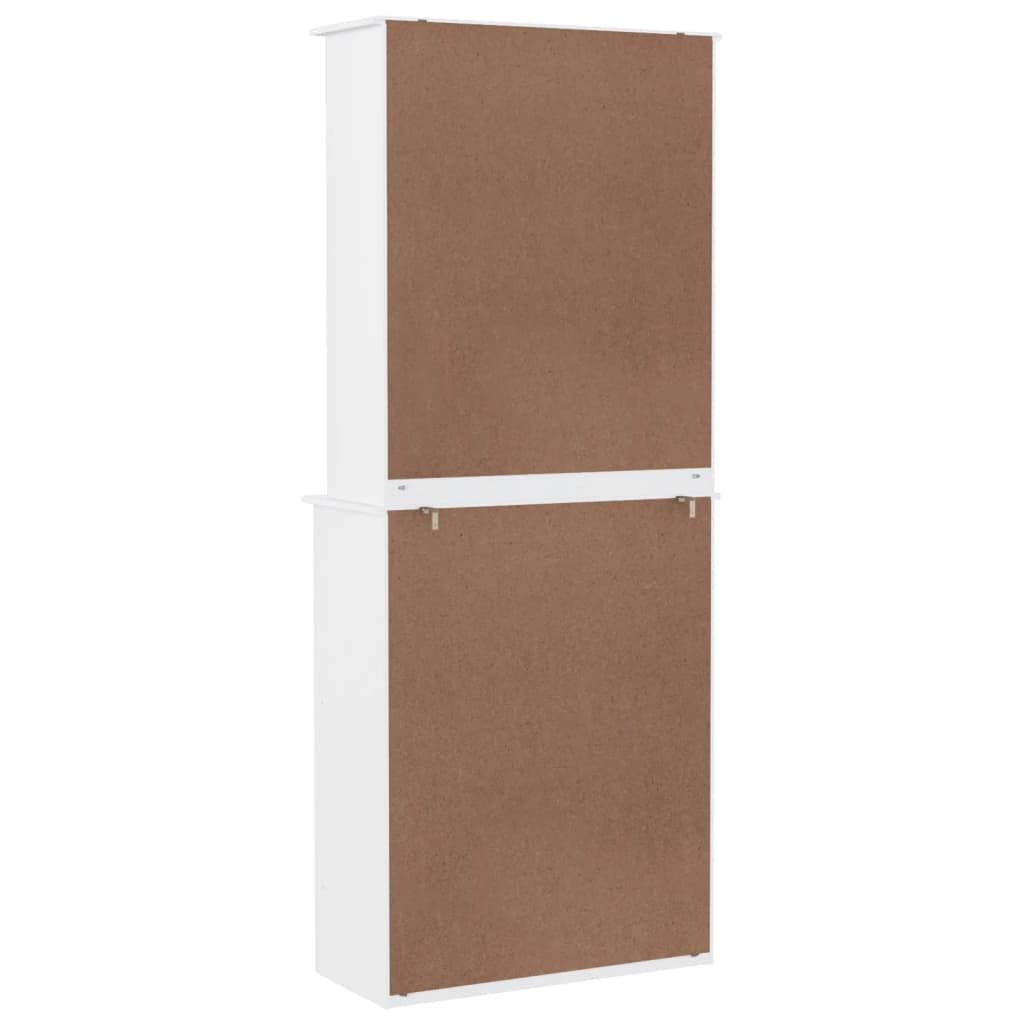 Générique Bufet Alta High White 77x35x188 cm, z litego drewna sosnowego, szafka do przechowywania z półkami, szufladą i szklanymi drzwiami, drewniane guziki, uchwyt ścienny w zestawie