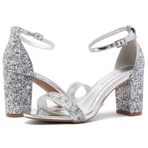 Image of Shoe Land Low Chunky Heels for Women Open Toe Ankle Strap Block Heel Sandals 3 Inch Dressy Heels for Wedding Party Date Night