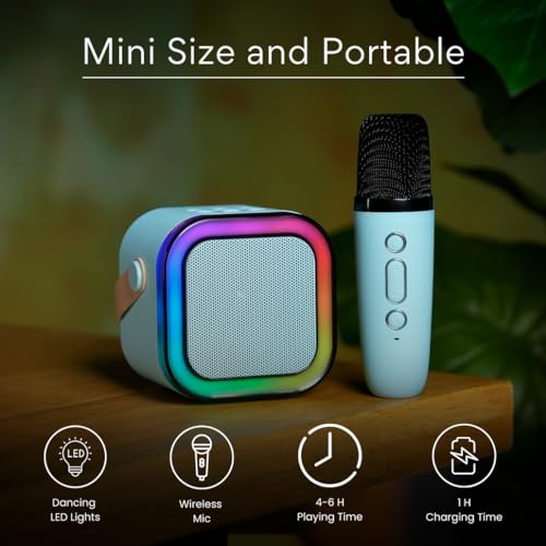 Image of Fire turtle Wireless Bluetooth Karaoke Microphone with HD Speaker & Flashing LED Lights | Rechargeable Portable Singing Mic for All People
