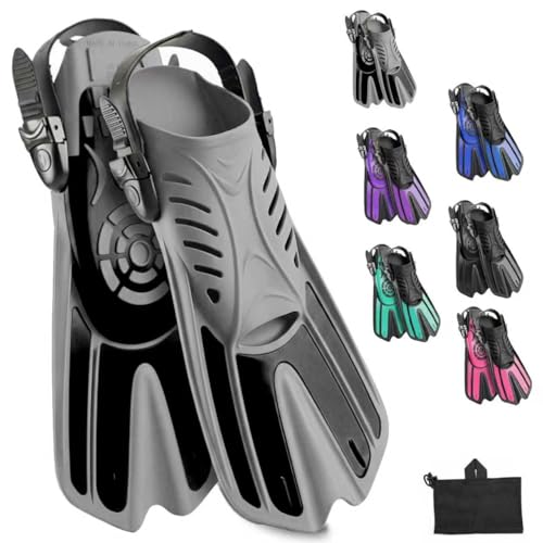 Diving fins Snorkeling Gear for Adults Snorkel fins ，Swim fins Open, Adjustable, Men, Women, Children, Swim Flippers (Grey, L/XL (US Men 9-13 / Women 10-14))