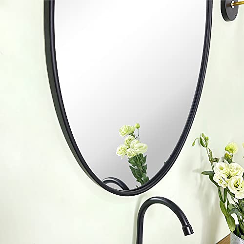 Image of TEHOME Farmhouse Black Oval Metal Pivot Bathroom Vanity Mirror Tilting Beveled Vanity Mirrors for Wall, Overall 23.99 x 30 inches (Mirrror 20 x 30 inches)
