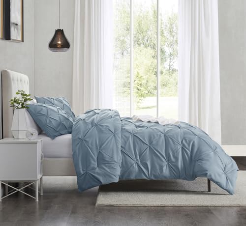 Image of Nestl Stone Blue Duvet Cover King Size - Soft Double Brushed Duvet Set with Button Closure & Corner Ties, 3 Piece Luxurious Pinch Pleated Duvet Cover Set 104x90 Inches with 2 Pillow Shams