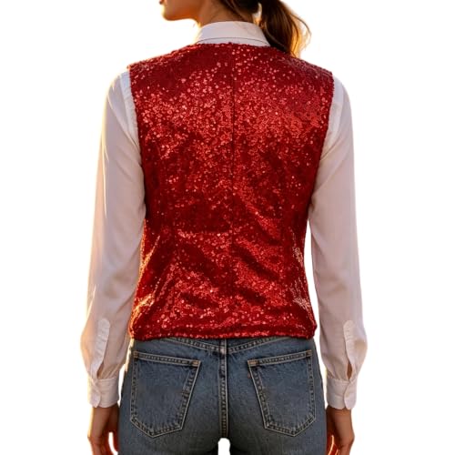 Hrwauag Women Sparkly Sequin Sleeveless Vest V Neck Full Zip Waistcoat Dressy Tops for Club Evening Event - image 3