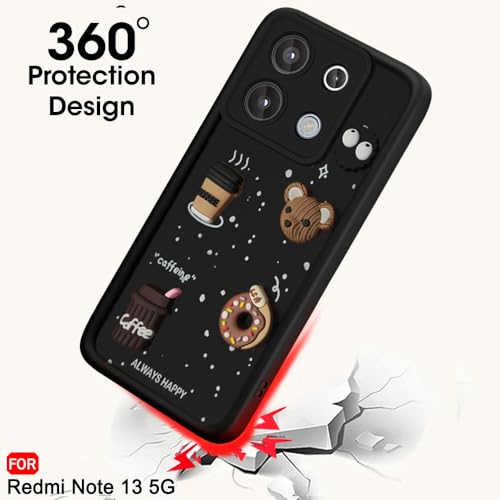 Image of TheGiftKart Back Cover Case for Mi Redmi Note 13 5G | Cute Fun Cartoon 3D Bear Coffee Case | Full Camera Protection | Shockproof Back Cover Case for Redmi Note 13 5G (Silicone, Black)
