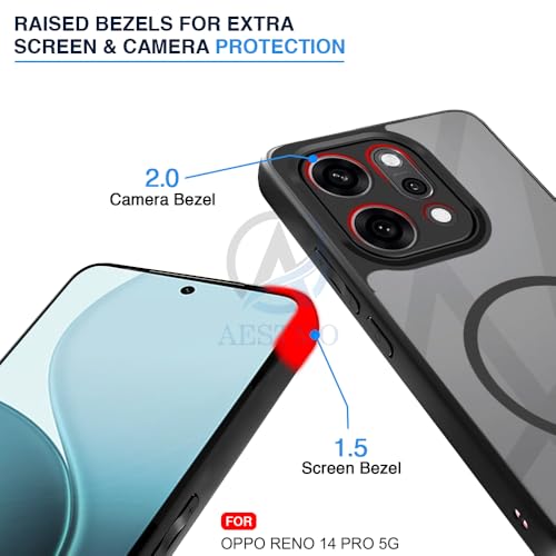 Image of AESTMO Oppo Reno 14 Pro 5G Back Cover | 360 Protection | Crystal Clear Hard Back Transparent | Compatible with MagSafe Accessories (PC+TPU, Black Bumper)