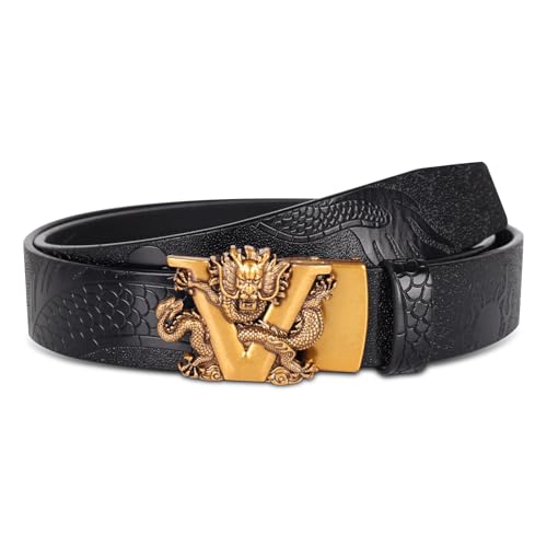 Image of Aurolran Men&Womens Leather Dress Belt Business Automatic Buckle Belt Color-Black Silver Gold
