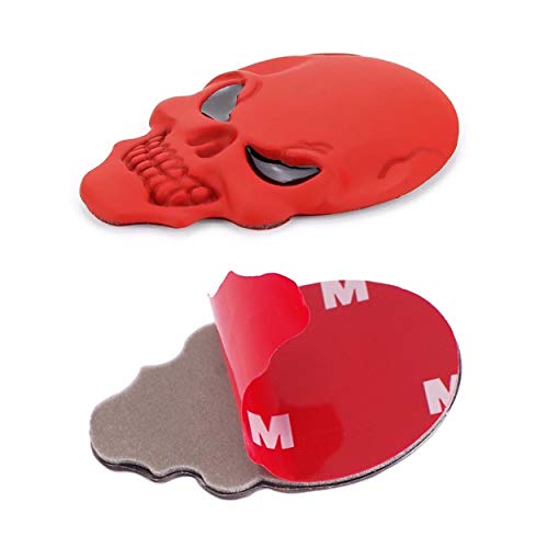 Image of CB 2-Pcs of 3D Metal Badge Motorcycle Car Sticker Logo Emblem Adhesive Decals Decoration for Car Styling, Skull-Matte Red