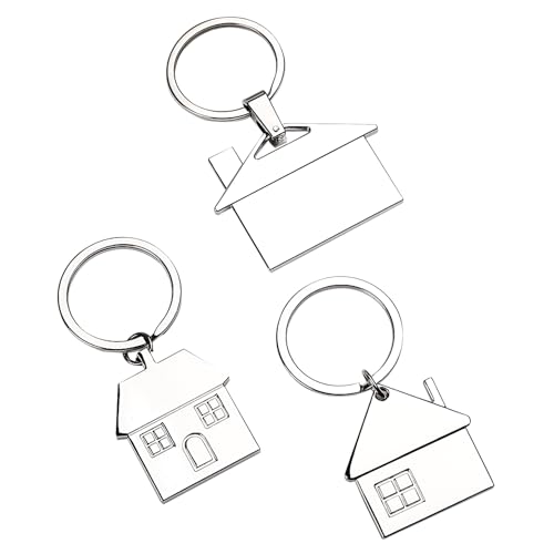 MEISH 3 Pieces Home Keychain Metal Chrome House Shaped Keyri