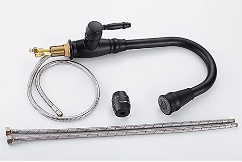 Kitchen Sink Faucet for Bar Farmhouse Commercial, Kitchen Mixer Black Pull Out Kitchen Faucets, Deck Mount Kitchen Sink Faucet Crane, Cold Hot Water Tap Rotate(Painting Black)
