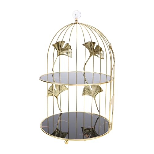 Présentoir à cupcakes cage à oiseaux dorée à 2 niveaux pour buffet de mariage