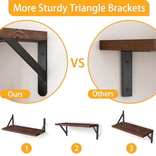 Image of YGEOMER Floating Shelves for Wall, Different Sizes Dark Carbonized Pine Wall Shelves for Living Room, Bathroom, Bedroom, Kitchen, Home Decor (Set of 4)