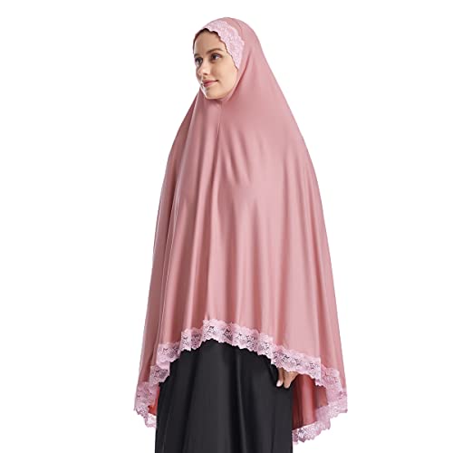 ABAFIP Long Hijab Women Muslim Arabian Islamic Lace Trim Full Cover Head Wrap Scarf Turban Cap Prayer Hijab4