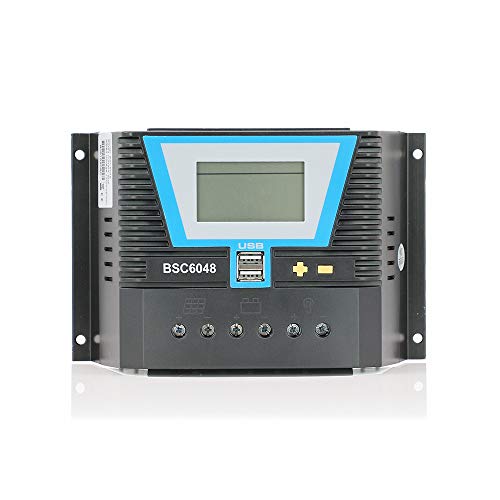 Temank PWM 60A Solarladeregler 12V 24V 36V 48V Solarregler mit LCD-Display, Kompatibel mit Blei-Säure und Lithium Akku