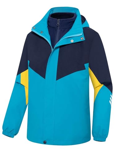 Kids 3 in 1 Waterproof Jacket Boys Girls Hood Windproof Coat Kids Inner Fleece Outerwear2