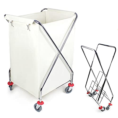 ZYFC Faltbarer Wäschewagen Kommerziell, Industriell Zusammenklappbarer X-Wagen, Wäschesortierer Wagen auf Rädern, Abnehmbare Oxford-Taschen Edelstahlrohr Geräuschloses Rad Hotelbad Center Cover