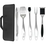 Set di utensili per barbecue di alta qualità, con spatola, forchetta, spazzola, raschietto e pinze in acciaio inox, accessori ideali per grigliare e regali per uomini e donne immagine