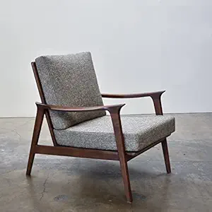 LSFH Unique Design True Innovations Charlotte Walnut Fabric Accent Chair Armchair with Solid Sagwan Wooden Frame Single Sofa Chair for Small Apartments, Living Room or Bedroom (1 Chair, Grey)