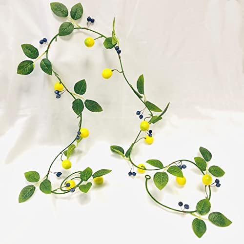 Artificial Lemon Blueberry Garland,Fake Lemon Vine Plants Faux Fruit Hanging Berries Wreath for Wedding Home Garden Office Hotel Party Craft Art Decoration (Lemon Vine, 2 Pack)
